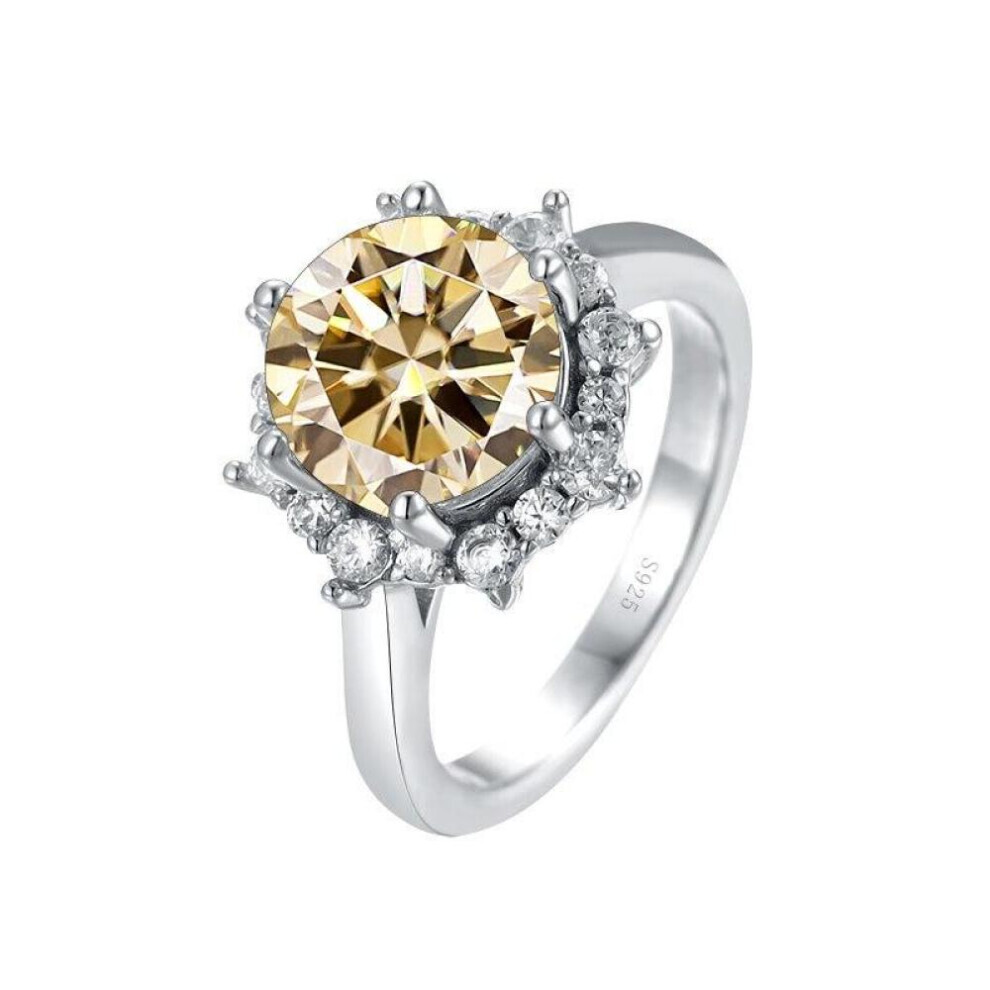 Maxpower (Champagne, 5) Bagueringen Luxury 3 Carat Moissanite Diamond Jewelry S925 Sterling Silver Wedding Ring For Women Flower Shaped Design Size5-9