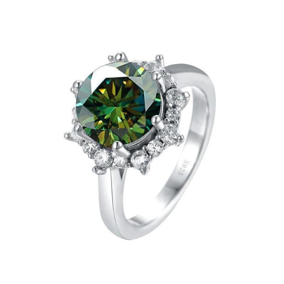 Maxpower (Green, 6) Bagueringen Luxury 3 Carat Moissanite Diamond Jewelry S925 Sterling Silver Wedding Ring For Women Flower Shaped Design Size5-9