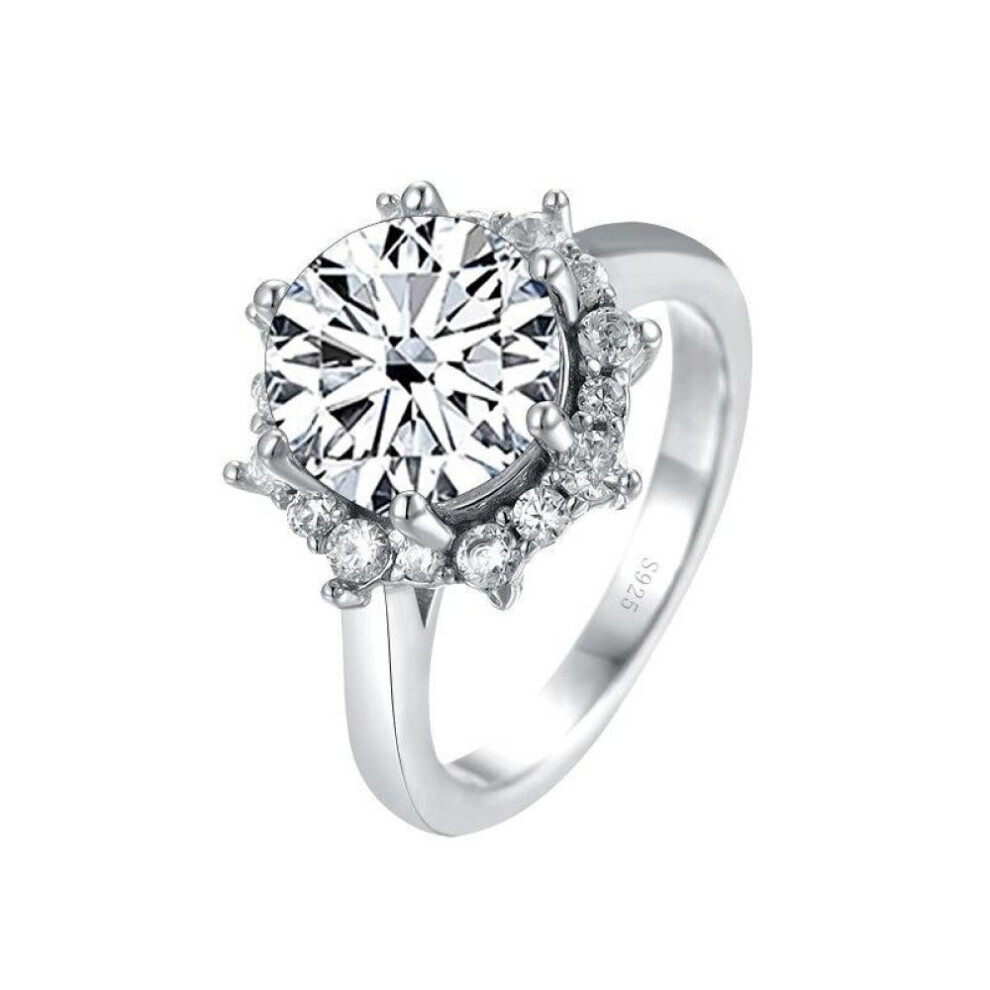 Maxpower (White, 8) Bagueringen Luxury 3 Carat Moissanite Diamond Jewelry S925 Sterling Silver Wedding Ring For Women Flower Shaped Design Size5-9
