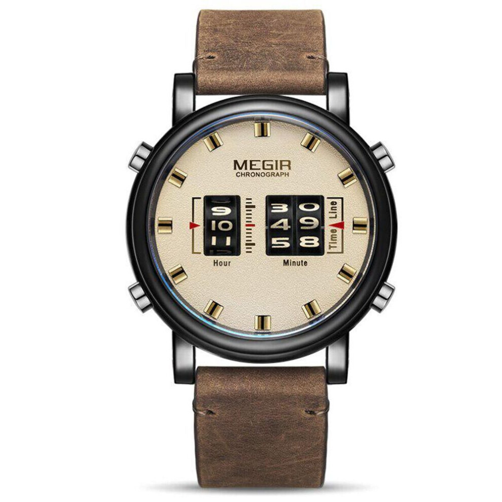 (black brown) Megir New Fashion Mens Watches With Leather Strap Top Brand Luxury Sports Quartz Watch Men Relogio Masculino Wristwatches