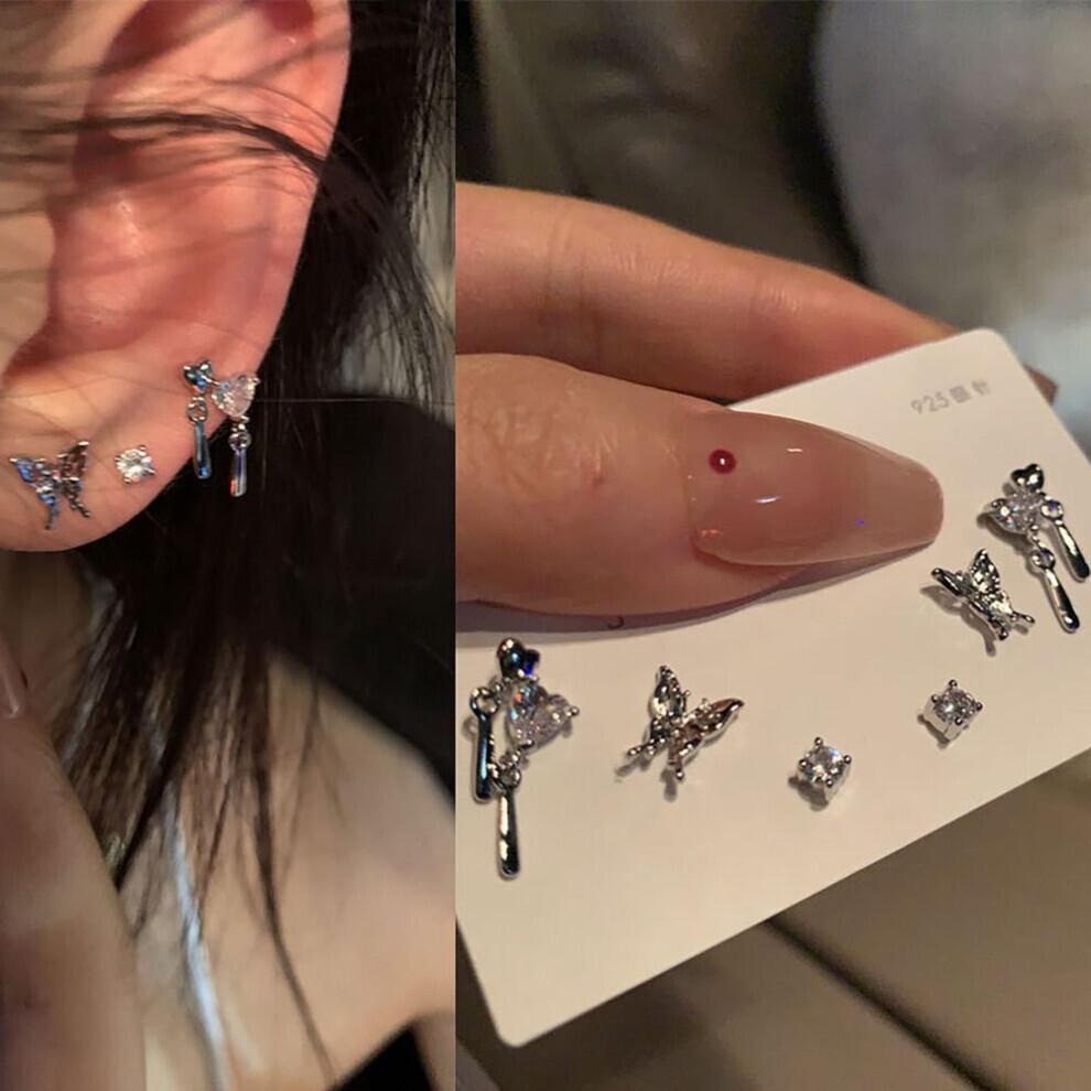 Photos - Earrings MAXPOWER (A4) 6pcs/set Simple Crystal Stud Earring Set For Women Butterfly Zircon Girl Party Wedding Engagement Jewelry Acce