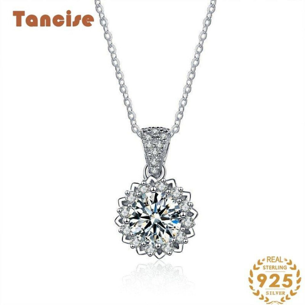 (silver, 1CT) Tancise S925 Sterling Silver Moissanite Luxury Personality Pendant Necklace Women&apos;s Classic Tide Necklace Necklace Party Gift