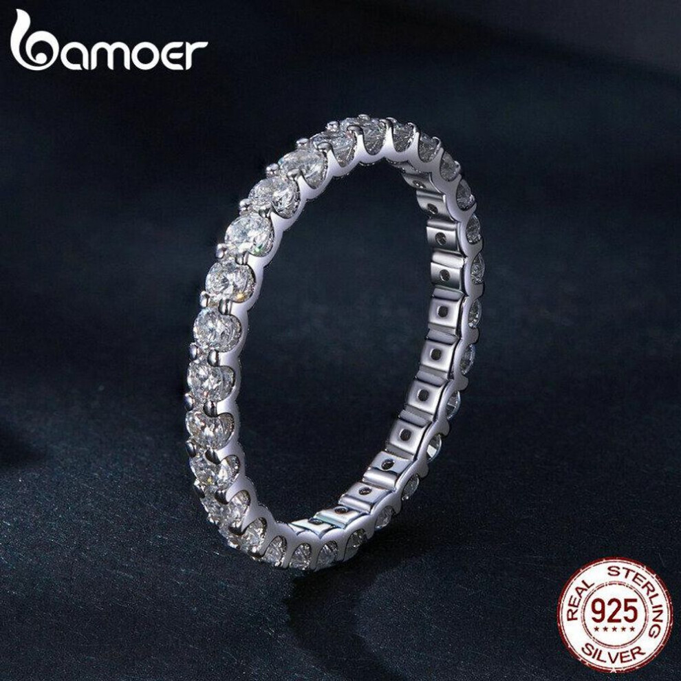 Maxpower (8) Bamoer Full Eternity Moissanite Ring Lab Diamond Engagement Band For Women 925 Sterling Silver Anniversary Fine Jewelry Gift