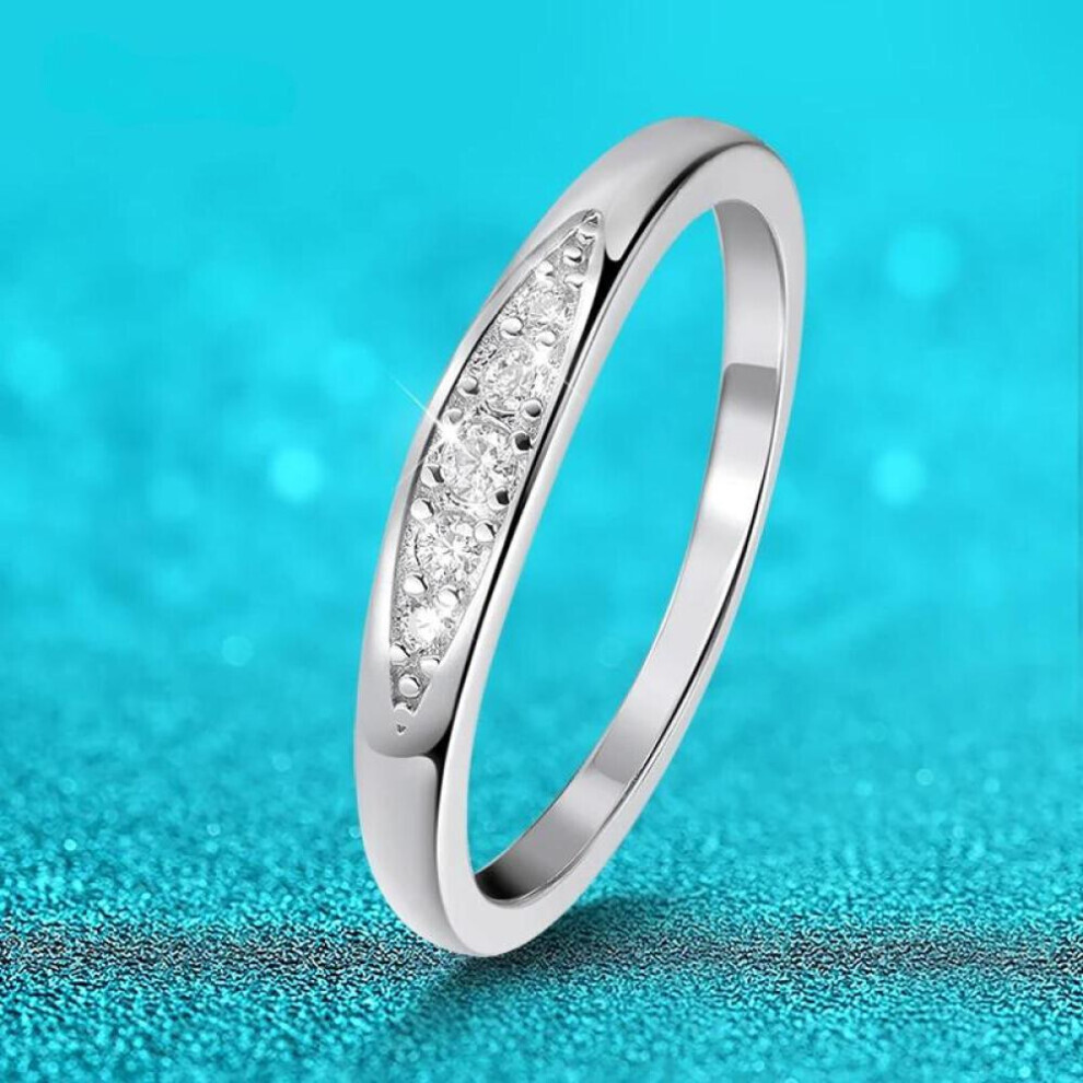 Maxpower (As The Picture, 8.25&Us Size) D Color 2Mm Full Moissanite Rings For Women Match Diamond Wedding Band 5 Stones S925 Sterling Silver Jewelry Wholesale