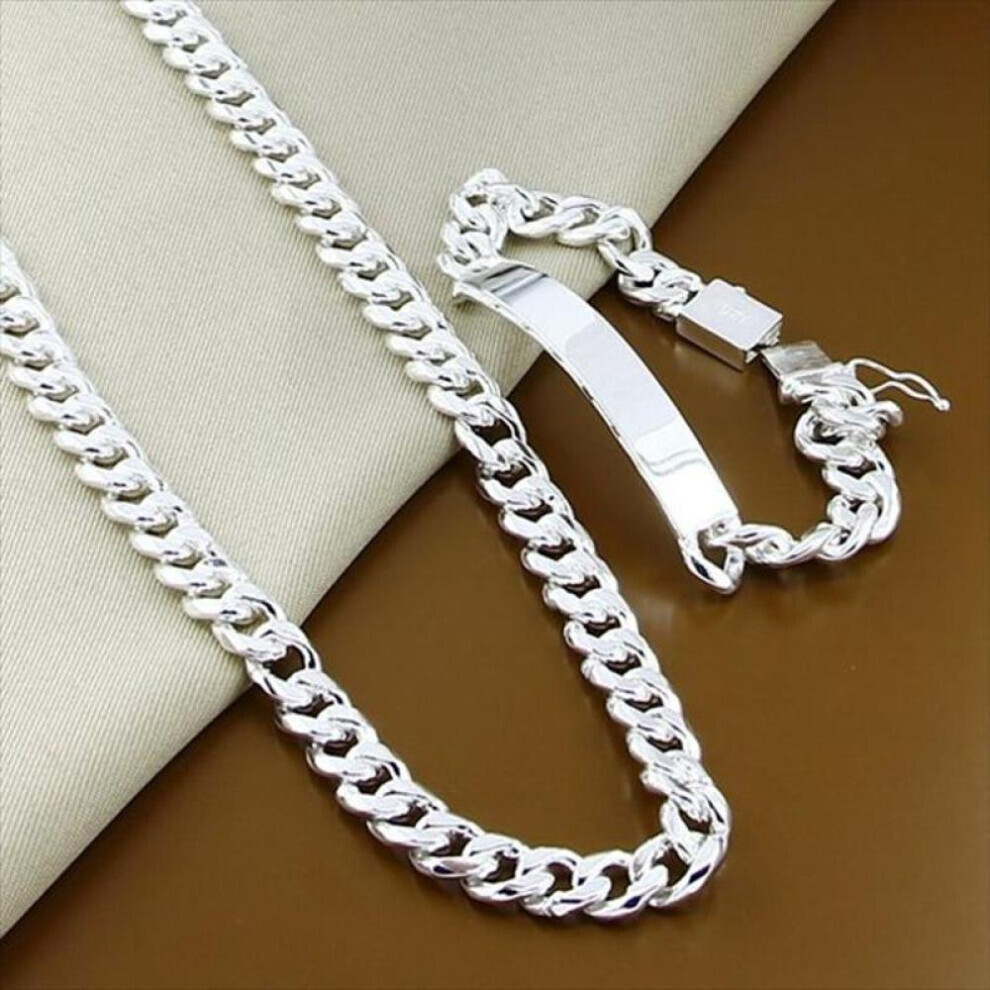 (as the picture) Classic Men Jewelry Set 925 Silver 10mm Hip Hop Chain Necklace Bracelet For Male
