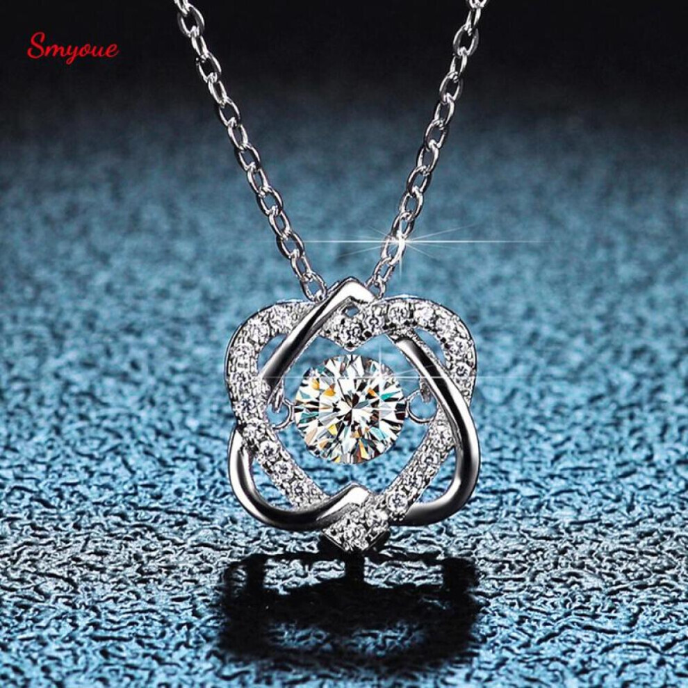 (silver) Smyoue 0.5ct Gra Zircon Necklace For Women  Sparkling Simulated Diamond Pendant Beating Heart S925 Silver Fine Jewelry Gift