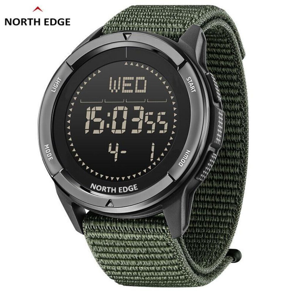(avocado) North Edge Alps Men&apos;s Digital Carbon Fiber Watch Shock Militray Sports Super Light Outdoor Compass Waterproof 50m Wristwatches