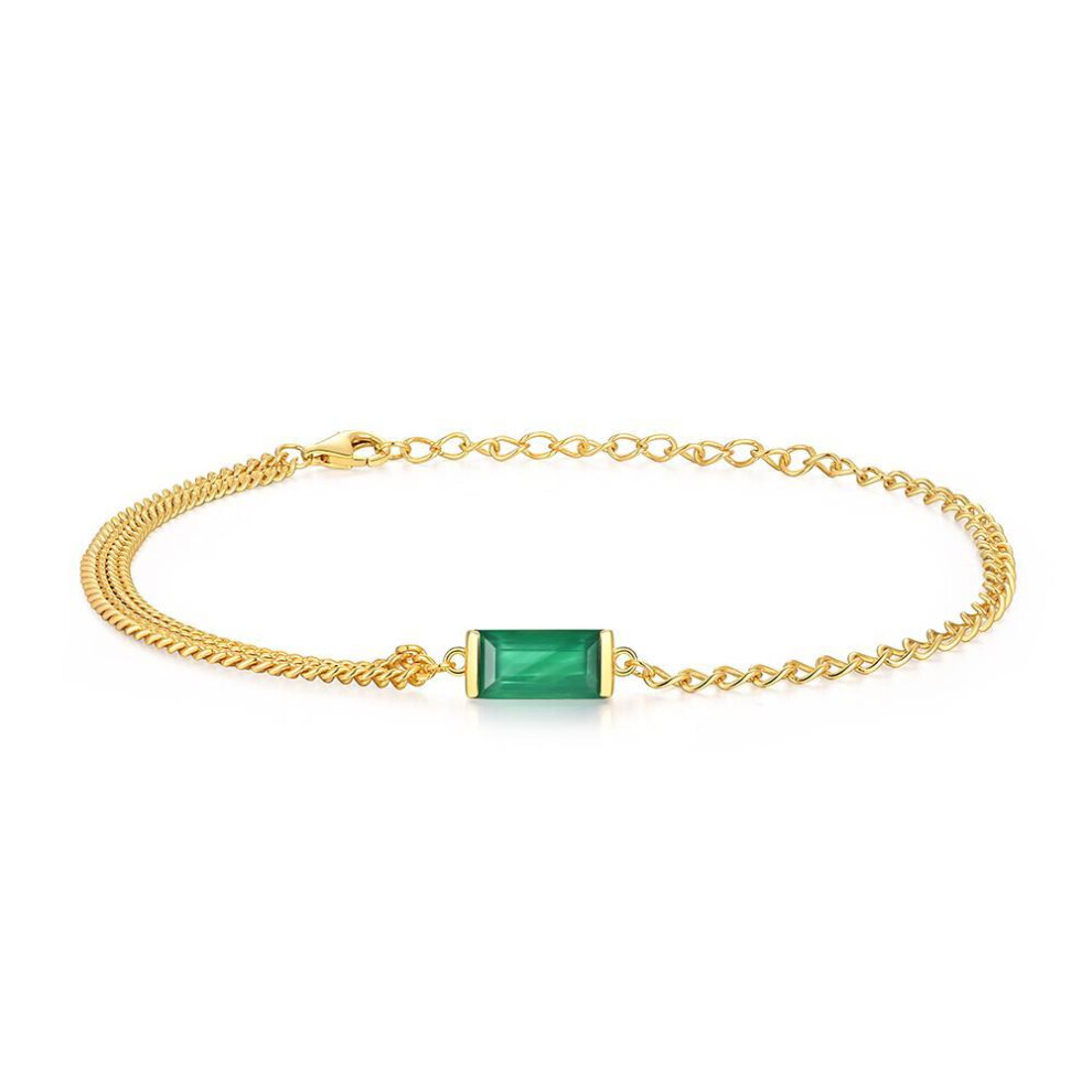 Maxpower (Green, Total Length:22cm) Fashion Simple Design Bracelet Chain Natural Green Agate Gemstone Bag. 5*10Mm 925 Sterling Silver Fine Jewelry For Women Green,Silver