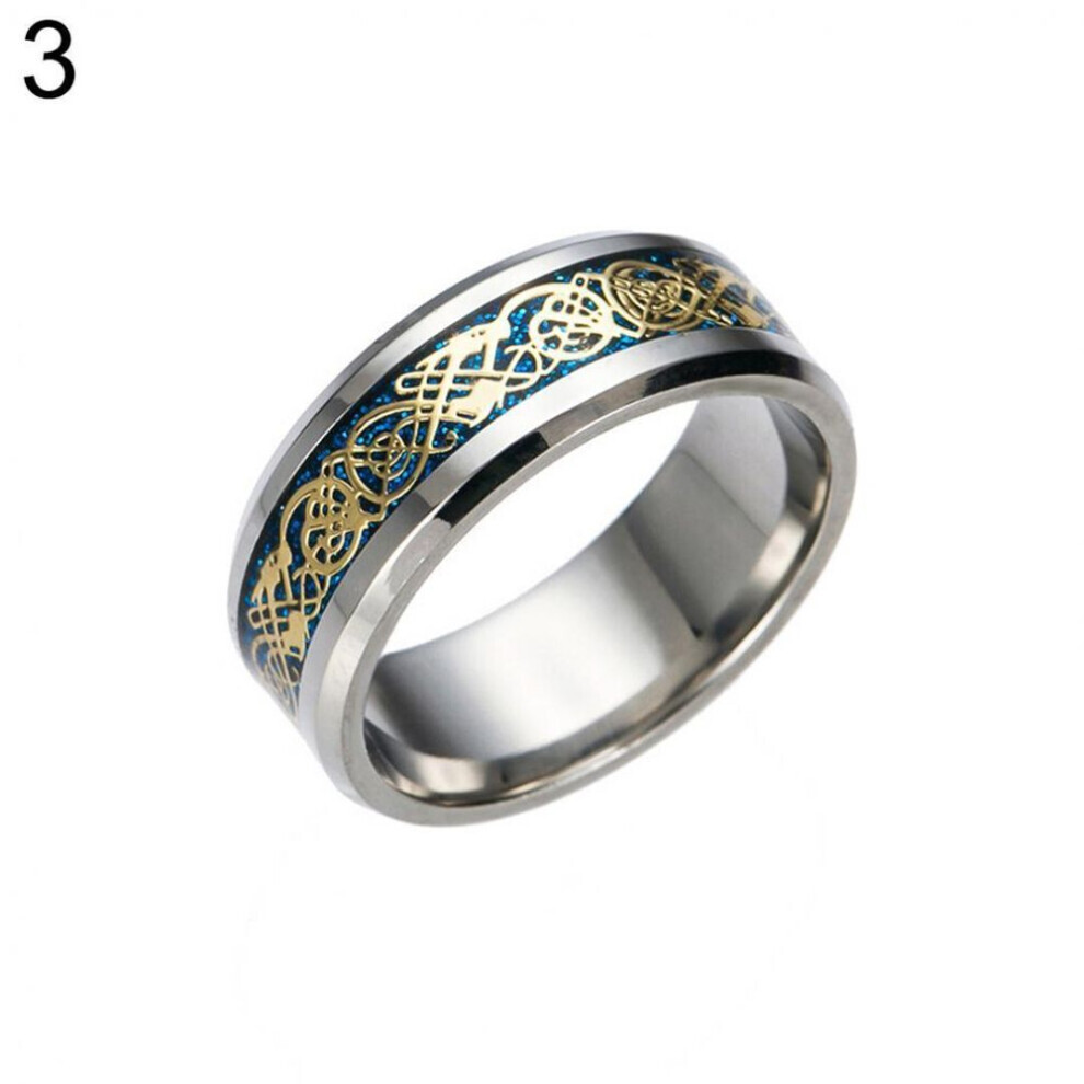 (blue,golden, US 8) Stylish Men Titanium Steel Smooth Surface Wedding Band Finger Ring Jewelry Gift