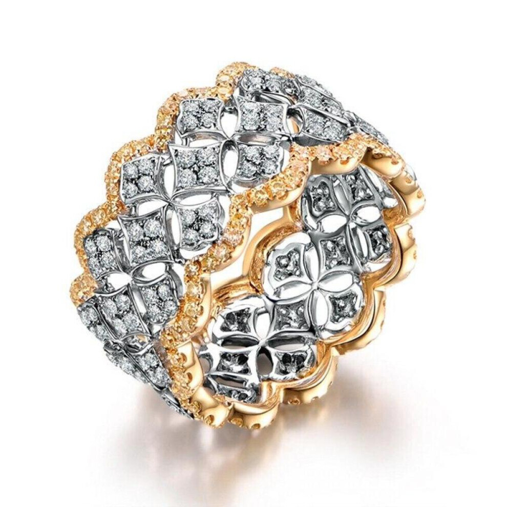 (as the picture, 6) 18k Rose Gold Pave Diamond Ring Real 925 Sterling Silver Bijou Engagement Wedding Band Rings For Women Bridal Party Jewelry Gift