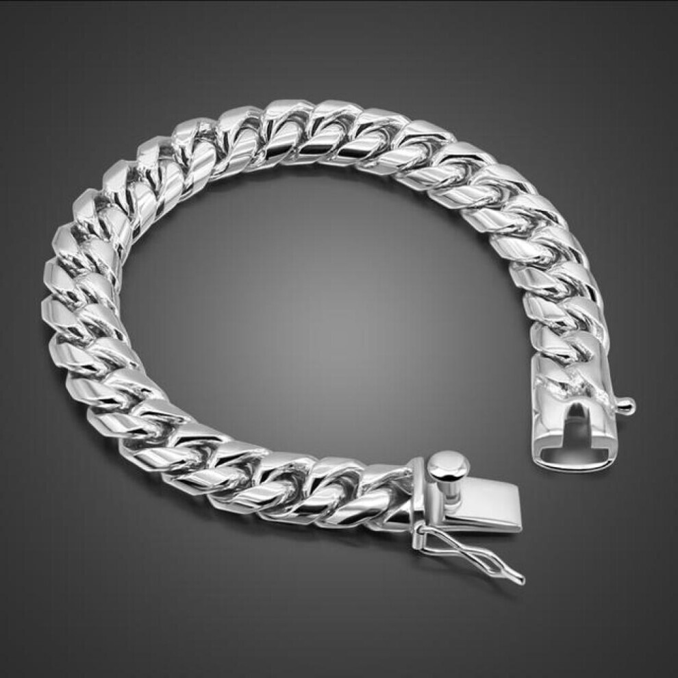 (as the picture, 23cm) Classic Italy Men &apos;s Bracelets 100 %925 Sterling Silver Handmade Curb Cuban Link Chain Bangle 10 Mm 7 -10 In Man Jewelry Gift