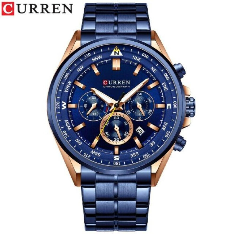 Maxpower (Blue) Curren Men's Luxury Watches Fashion Sporty Wristwatches Male Chronograph Quartz Stainless Steel Clock With Luminous Hands 8399 Blue