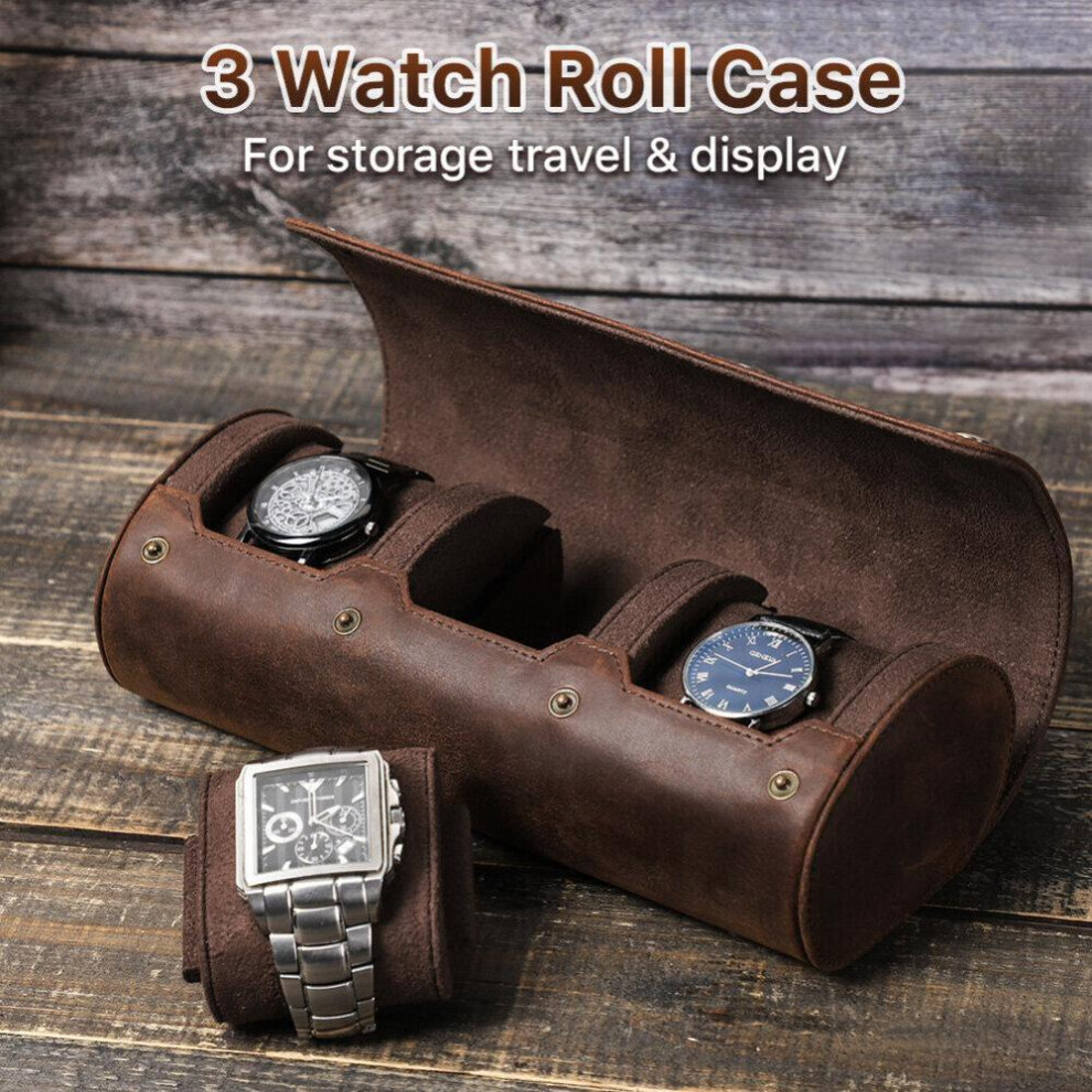 Maxpower (Coffee, 3 Slot) Luxury Watch Roll Box 3 Slot Leather Case Holder Men's And Women's Watch Storage Rack Display Brown,Not,Specified
