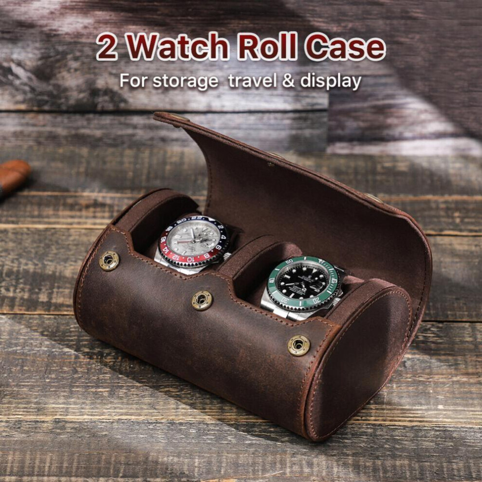 Maxpower (Coffee, 2 Slot) Luxury Watch Roll Box 3 Slot Leather Case Holder Men's And Women's Watch Storage Rack Display Brown,Not,Specified
