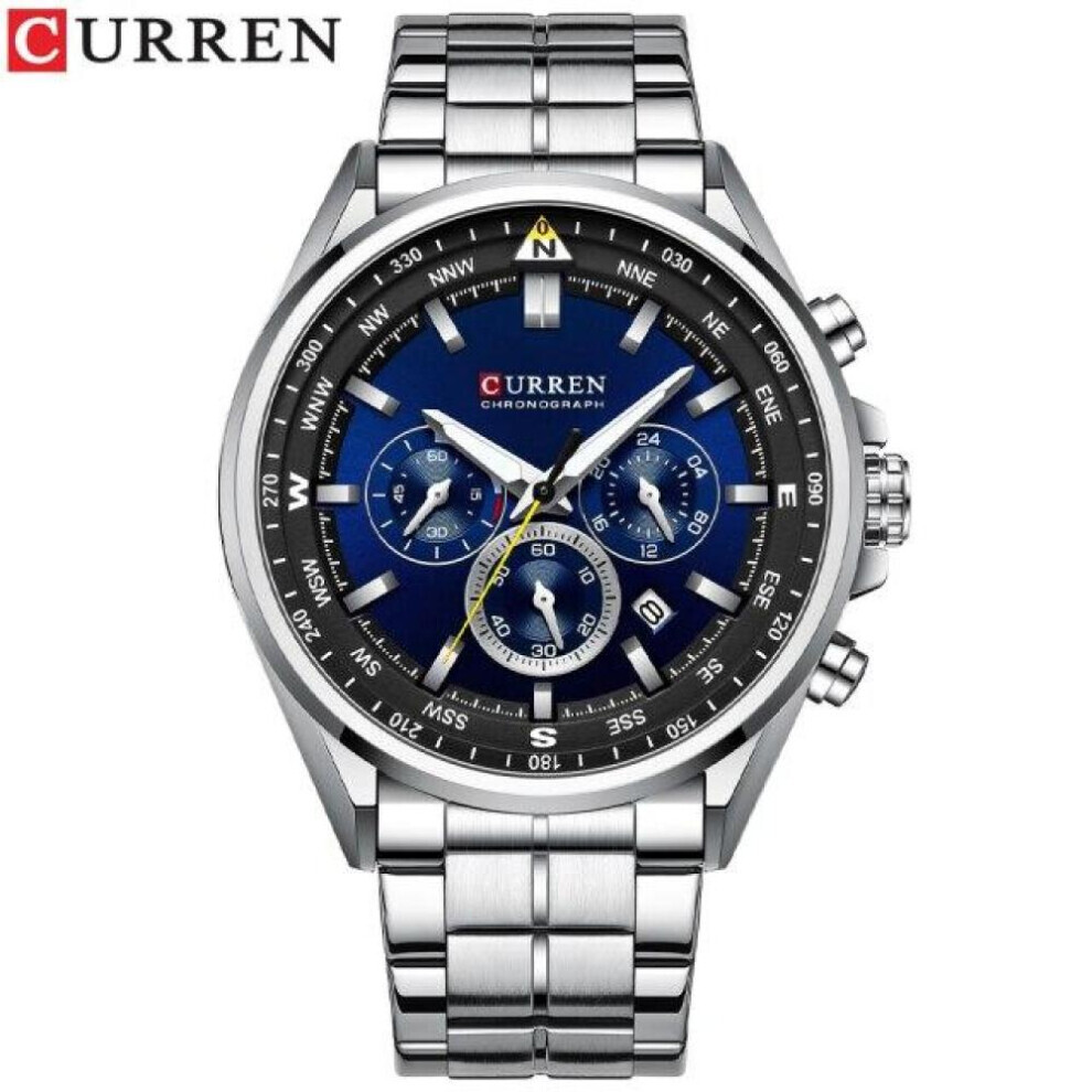 (white) Curren Men&apos;s Luxury Watches Fashion Sporty Wristwatches Male Chronograph Quartz Stainless Steel Clock With Luminous Hands 8399-image-OPC-PG8K6M9-NEW