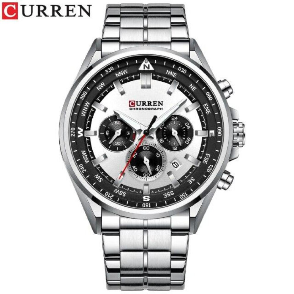 Maxpower (Silver) Curren Men's Luxury Watches Fashion Sporty Wristwatches Male Chronograph Quartz Stainless Steel Clock With Luminous Hands 8399 Silver