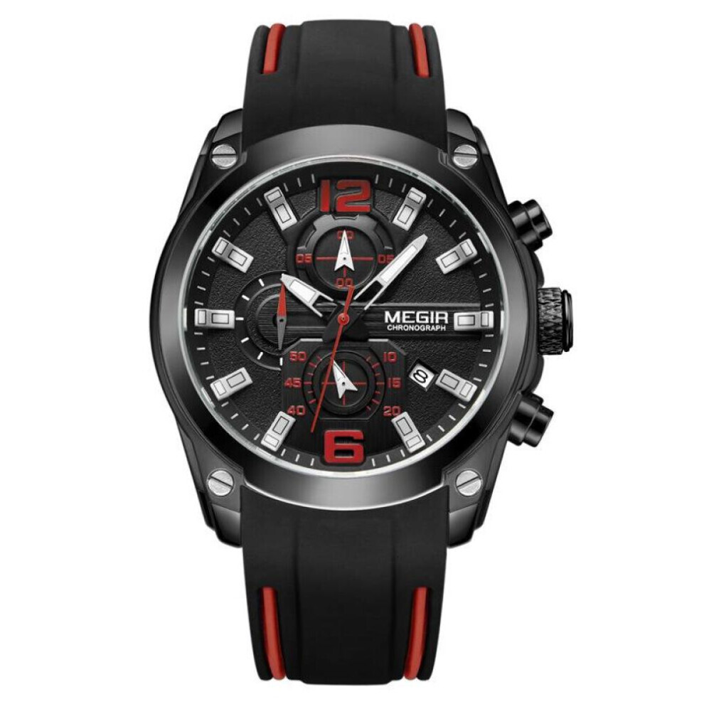 (black) Megir Men&apos;s Chronograph Analog Quartz Watch With Date, Luminous Hands, Waterproof Silicone Rubber Strap Wristswatch For Man 2063