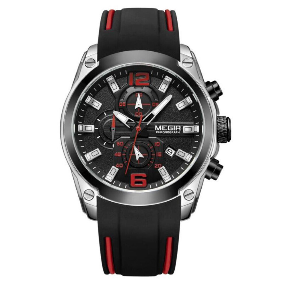 Maxpower (Ivory) Megir Men's Chronograph Analog Quartz Watch With Date, Luminous Hands, Waterproof Silicone Rubber Strap Wristswatch For Man 2063 White
