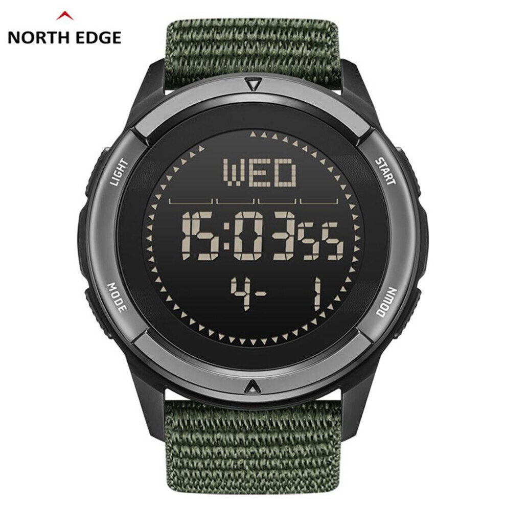 (green) North Edge Apls Men&apos;s Carbon Fiber Digital Watch Shock Militray Sports Super Light Outdoor Compass Waterproof 50m Wristwatches