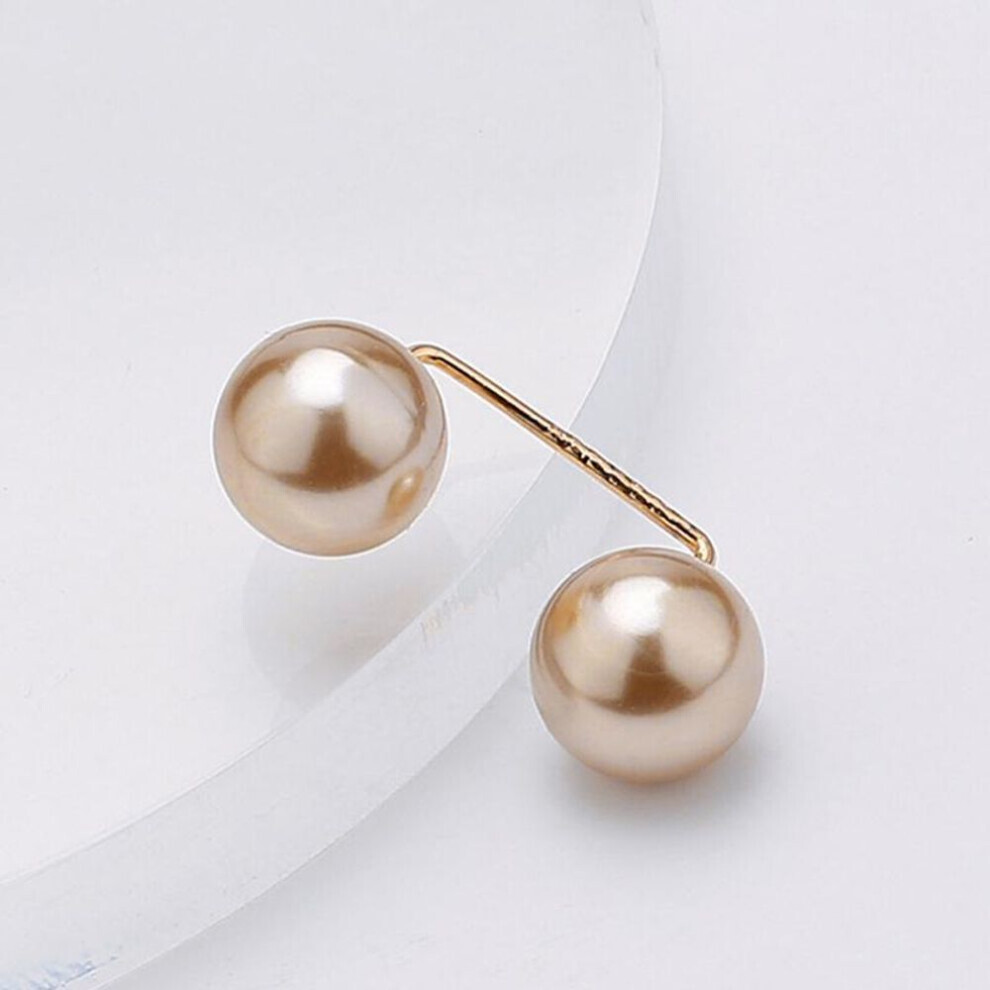 Maxpower (Champagne) Simple Double Pearl Brooch Anti-Glare Buckle Neckline Cardigan Pearl Buckle Pin Fixed Clothes Elegant Brooch Ladies Jewelry White
