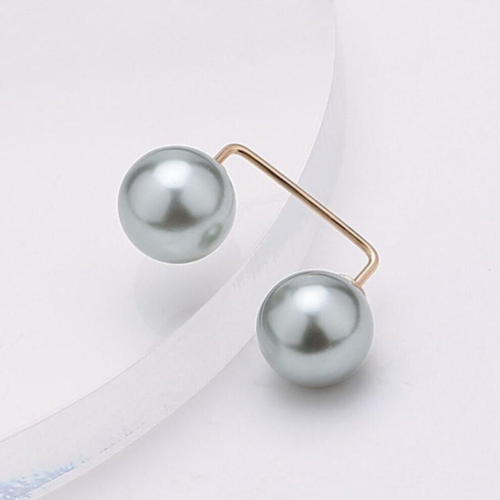 Maxpower (Grey) Simple Double Pearl Brooch Anti-Glare Buckle Neckline Cardigan Pearl Buckle Pin Fixed Clothes Elegant Brooch Ladies Jewelry White,Grey