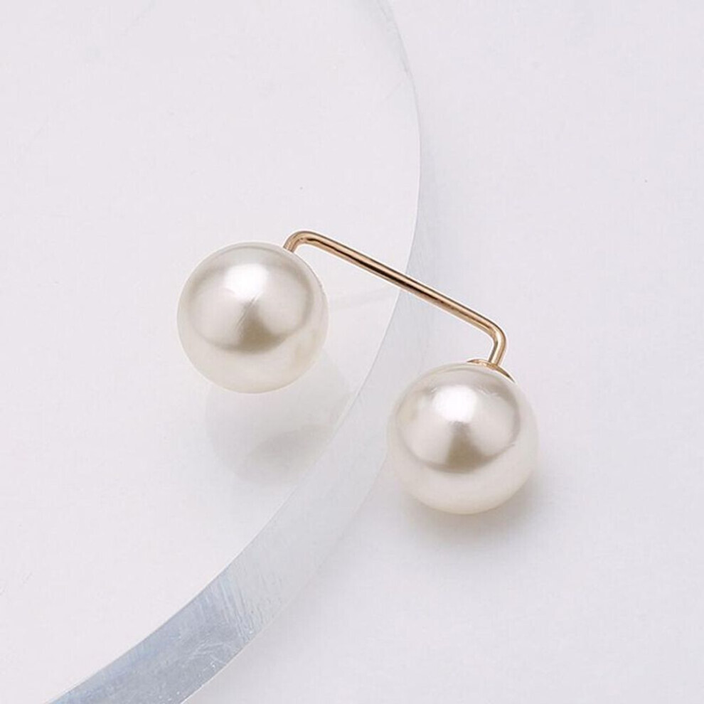 Maxpower (White) Simple Double Pearl Brooch Anti-Glare Buckle Neckline Cardigan Pearl Buckle Pin Fixed Clothes Elegant Brooch Ladies Jewelry White