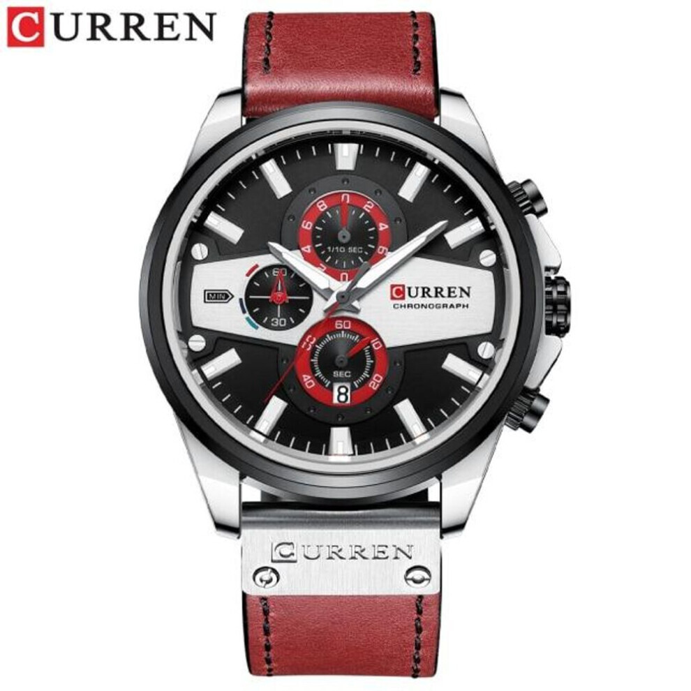Maxpower (Red) Curren Man Watches Fashion Casual Quartz Sporty Wristwatches 2021 Blue Clock Male Chronograph Leather Watch 8394 Blue,Red