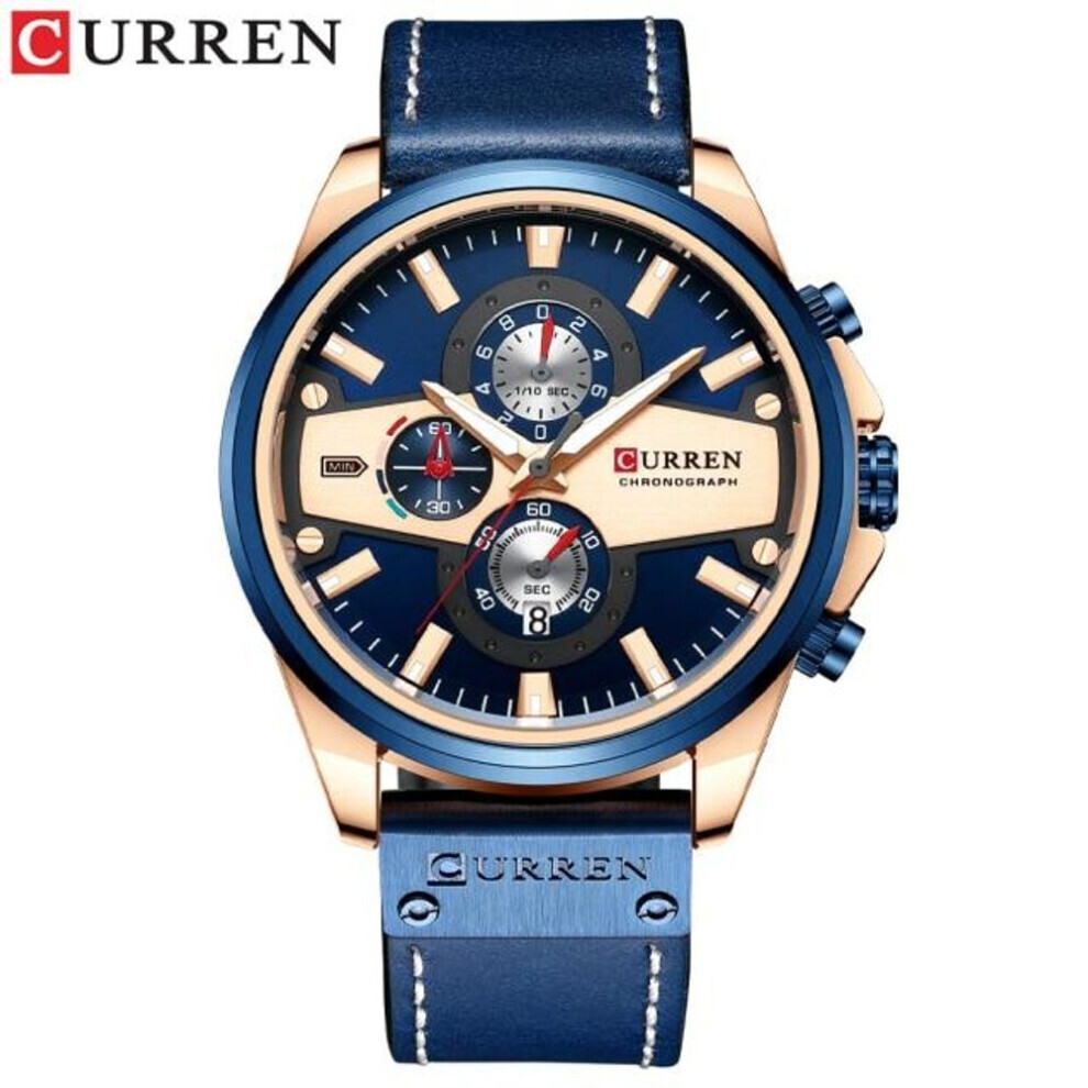 Maxpower (Blue) Curren Man Watches Fashion Casual Quartz Sporty Wristwatches 2021 Clock Male Chronograph Leather Watch 8394 Blue