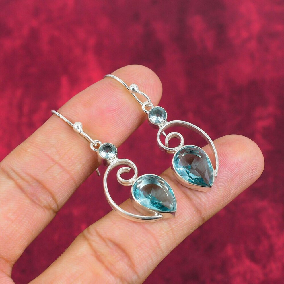 Maxpower (Blue, 1.97 Inches) Aqua Apatite Earrings, 925 Solid Sterling Silver Earrings Handmade Gemstone Jewelry, Gifts For Wife Brand New Earrings Blue,Silver