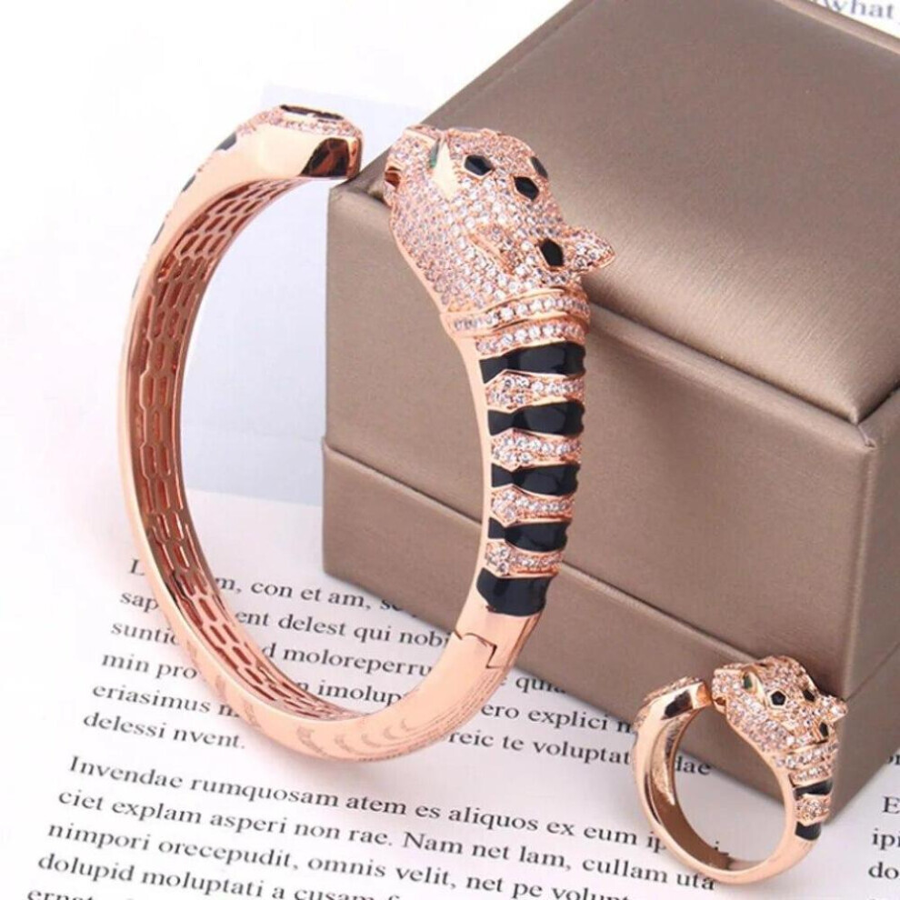 Maxpower (005 Rose Ring 8) Zlxgirl Jewelry Jet Cubic Zircon Leopard Animal Bridal Bangle Jewelry Europe Design Copper Bracelet Women's Size Bracelet&Bangl Not,Specified
