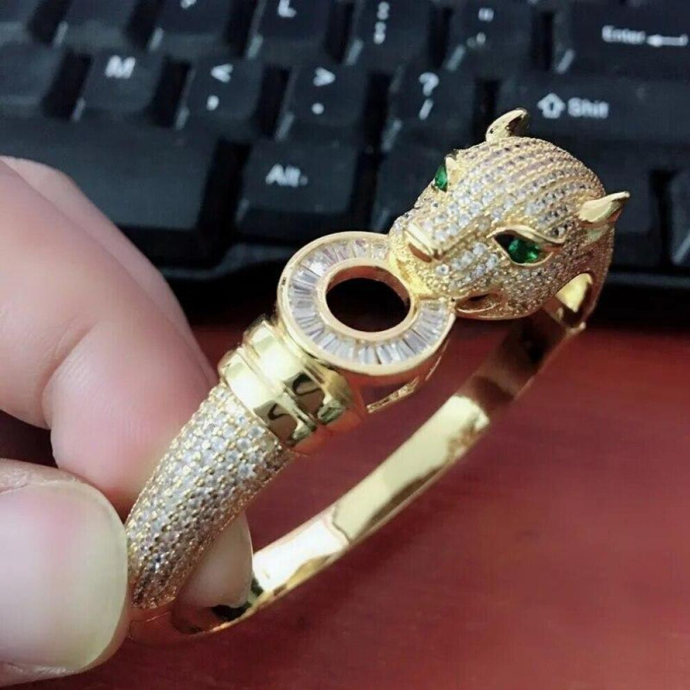 Maxpower (Gold White Ring 7) Zlxgirl Jewelry Jet Cubic Zircon Leopard Animal Bridal Bangle Jewelry Europe Design Copper Bracelet Women's Size Bracelet&Ban White,Gold
