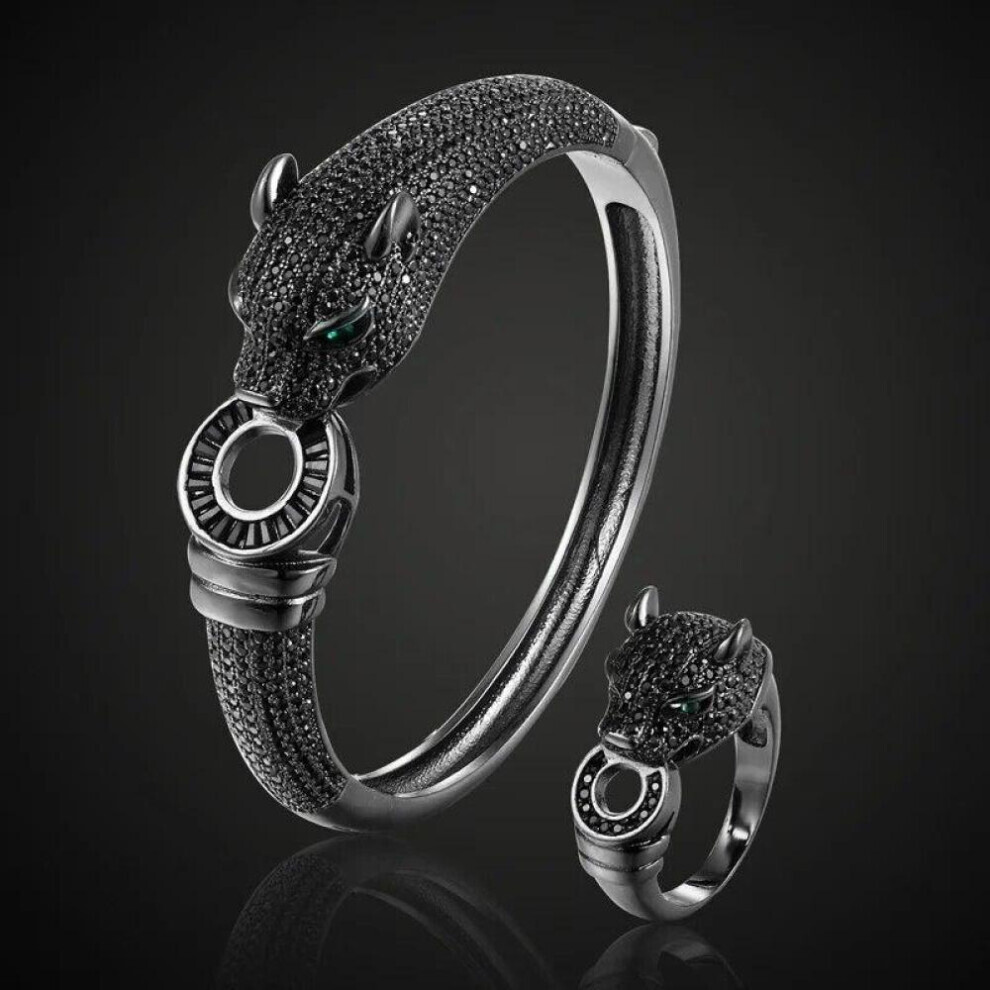 Maxpower (Gun Ring 9) Zlxgirl Jewelry Jet Cubic Zircon Leopard Animal Bridal Bangle Jewelry Europe Design Copper Bracelet Women's Size Bracelet&Bang Black