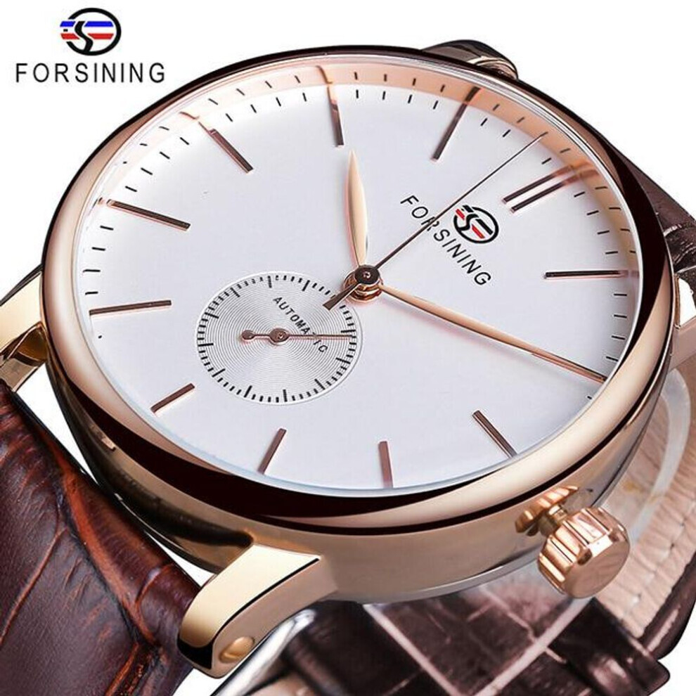 Maxpower (Rose ) Forsining Minimalist Men's Mechanical Watch Slim Dial Automatic Casual Clock Male Wristwatch Relogio Gold