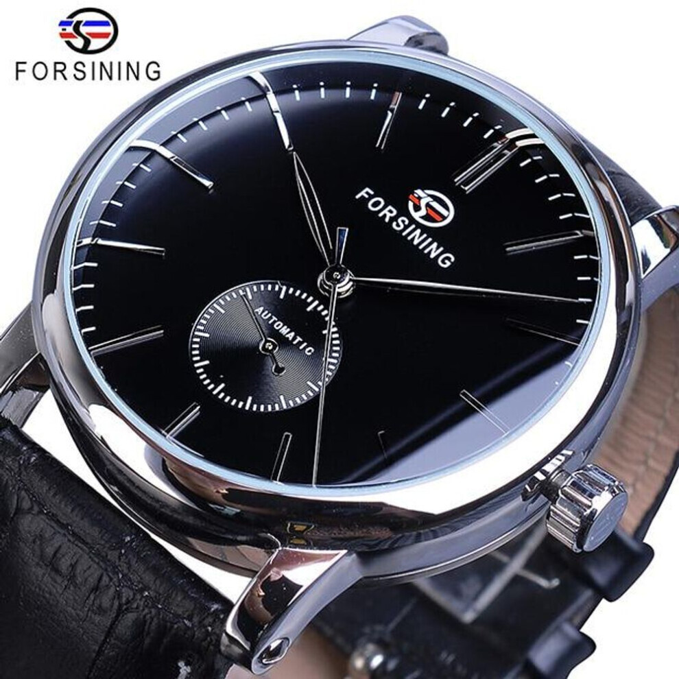 (black) Forsining Minimalist Men&apos;s Mechanical Watch Slim Dial Automatic Casual Clock Male Wristwatch Relogio
