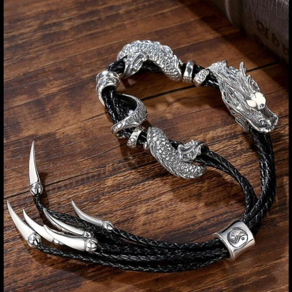 (as the picture, Shrinkable) New Hand-made Personality Domineering Dragon Bracelet Trendy Men&apos;s Jewelry Silver Retro Dragon Zodiac-image-OPC-PG8K6VB-NEW