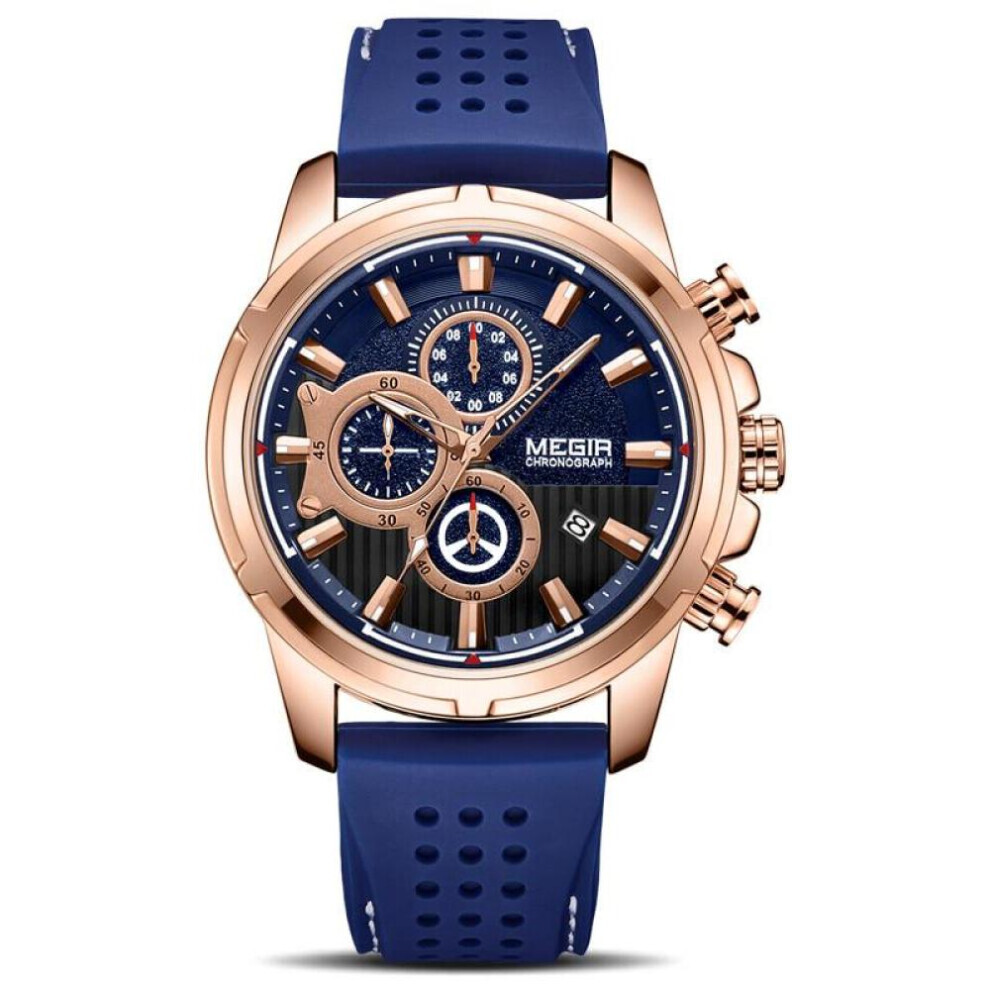 (rose,blue) Mens Watches Top Brand Luxury Megir Silicone Military Sport Watch Chronograph Stopwatch Relogio Masculino Reloj Hombre Clock Men