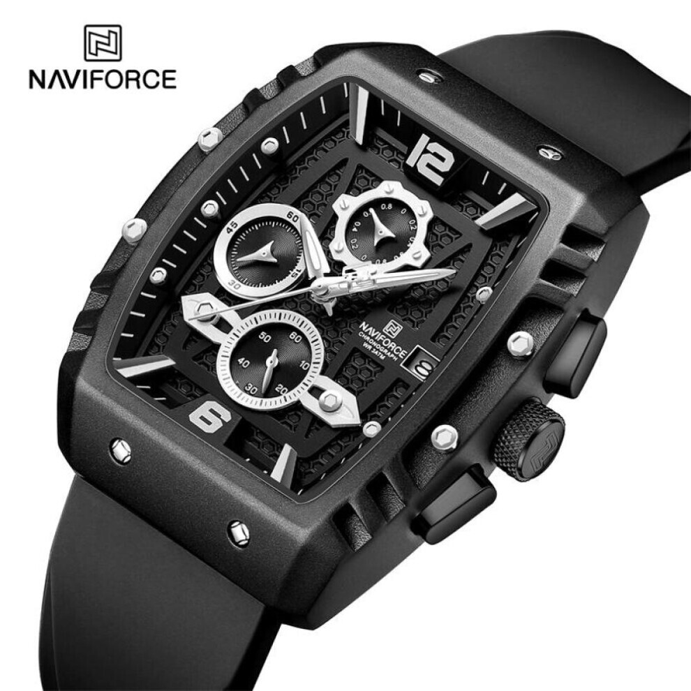 Maxpower (White And Black, 260Mm) Naviforce Watch Men Original Waterproof Sports Quartz Chronoaraph Wirstwatch Nf8025