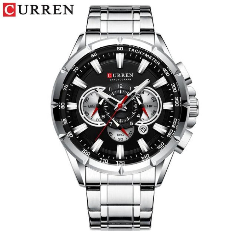 (grey) Curren New Causal Sport Chronograph Men&apos;s Watches Stainless Steel Band Wristwatch Big Dial Quartz Clock With Luminous Pointers 8363-image-OPC-PG8K722-NEW