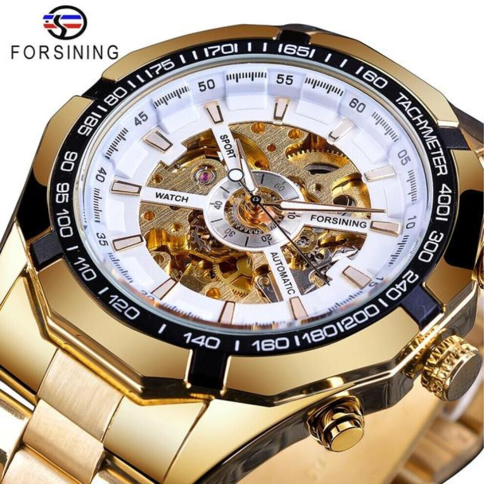 Maxpower (White) Forsining Stainless Steel Waterproof Mens Skeleton Watches Top Brand Luxury Transparent Mechanical Sport Male Wrist Watches