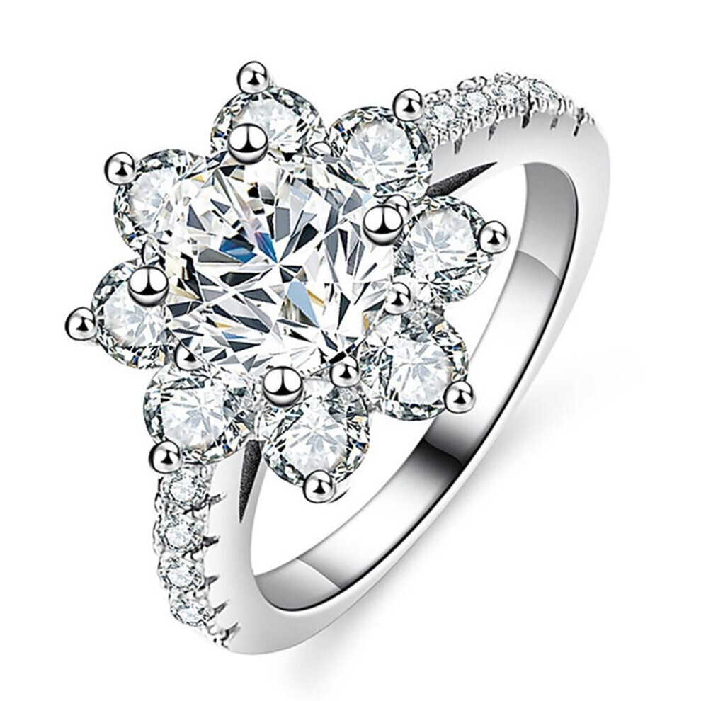 (white, US 9) Vinregem 100% 925 Sterling Silver Sparkling Round Cut 6.5mm 1ct 3ex Vvs1 D Color Real Moissanite Diamonds Flower Ring Wedding Engagement Jewelry