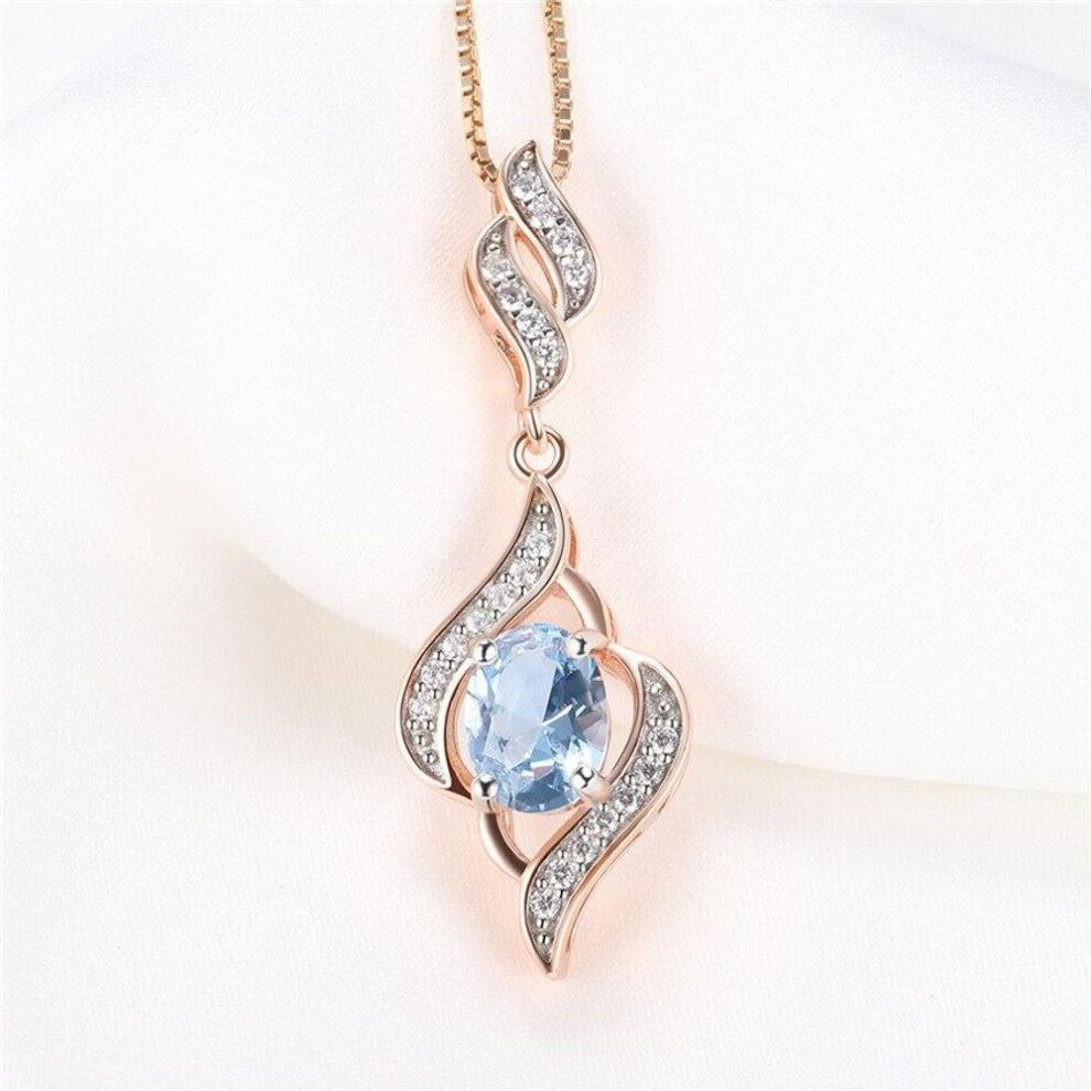 (as the picture, 45cm) 925 Sterling Silver 585 Rose Gold Plated Pendant Necklaces Jewelry For Women Blue Topaz Gemstone Fairy &apos;s Wedding