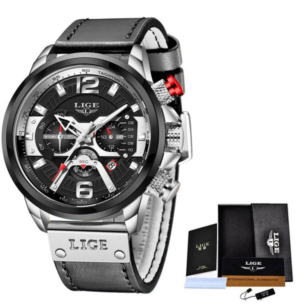 Maxpower (Silver Black) 2021 Lige Men Watches Top Brand Luxury Blue Leather Chronograph Sports Watch For Men Fashion Date Waterproof Clock Reloj Hombre Blue,Black,Silver
