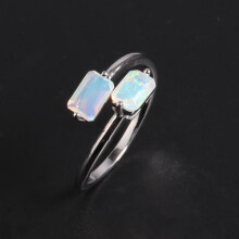 (white, M) Simple Light Luxury Design Natural Opal Stone Adjustable Sterling Silver Ring For Women's Daily Wear & Holiday Gifts