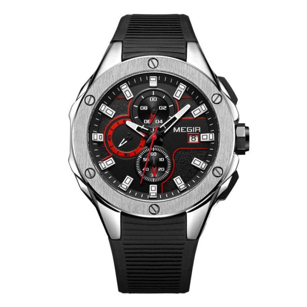 Maxpower (Silver) Megir Men Sport Watch Waterproof Luminous Chronograph Quartz Army Military Watches Clock Men Silver