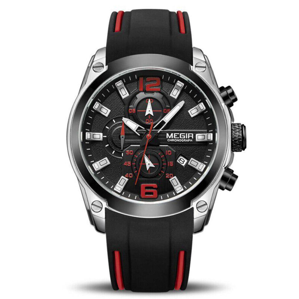 Maxpower (Silver Black) Megir Men's Analogue Sport Chronograph Luminous Quartz Watch With Fashion Silicone Strap 2063 Black,Silver