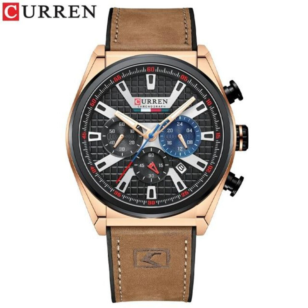 Maxpower (Brown) Curren Wristwatches Quartz Wrist Watch For Men Casual Sports Chronograph Dials Clock With Luminous Hands 8392 Brown