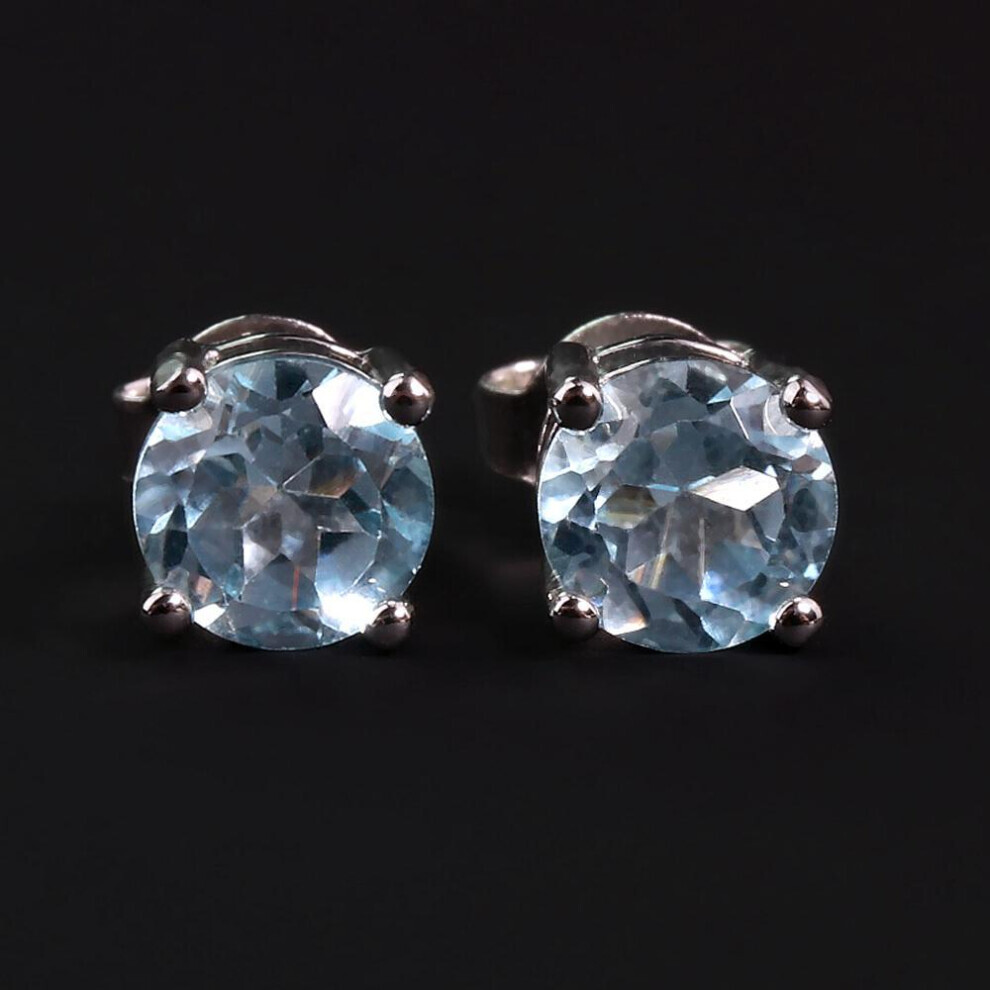 Maxpower (Blue, S) Simple Gemstone Earring Round 6Mm Natural Topaz Peridot Garnet 925 Sterling Silver Fine Jewelry Gift Bolaijewelry Blue,Silver