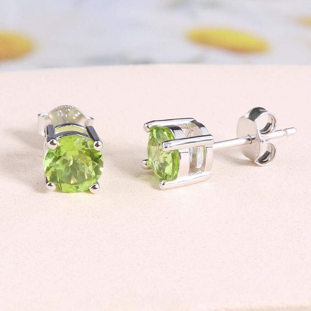 Maxpower (Green, S) Simple Gemstone Earring Round 6Mm Natural Topaz Peridot Garnet 925 Sterling Silver Fine Jewelry Gift Bolaijewelry Green,Silver