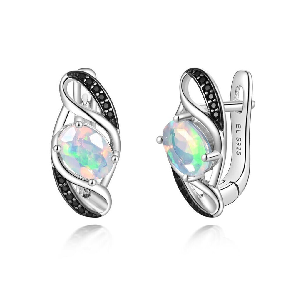 Maxpower (White, M) 100% Natural Opal Clasp Earring Oval 5*7Mm Real Gemstone 925 Sterling Silver Fine Jewelry For Women Nice Gift White,Silver