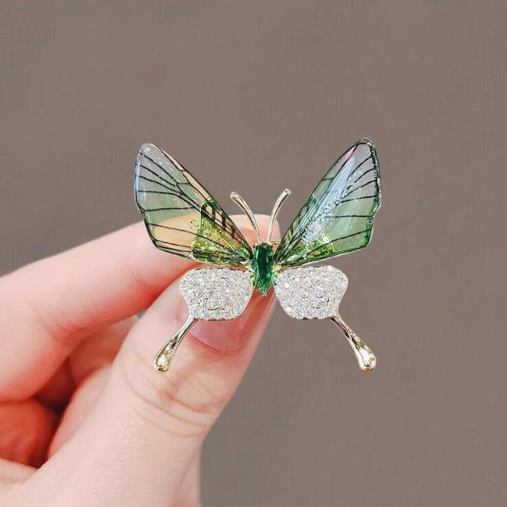 Maxpower (Green) Explosion-Proof Butterfly Brooch Insect Corsage Women's Accessory Acrylic Transparent Wings High-Grade Clothing Pin Green